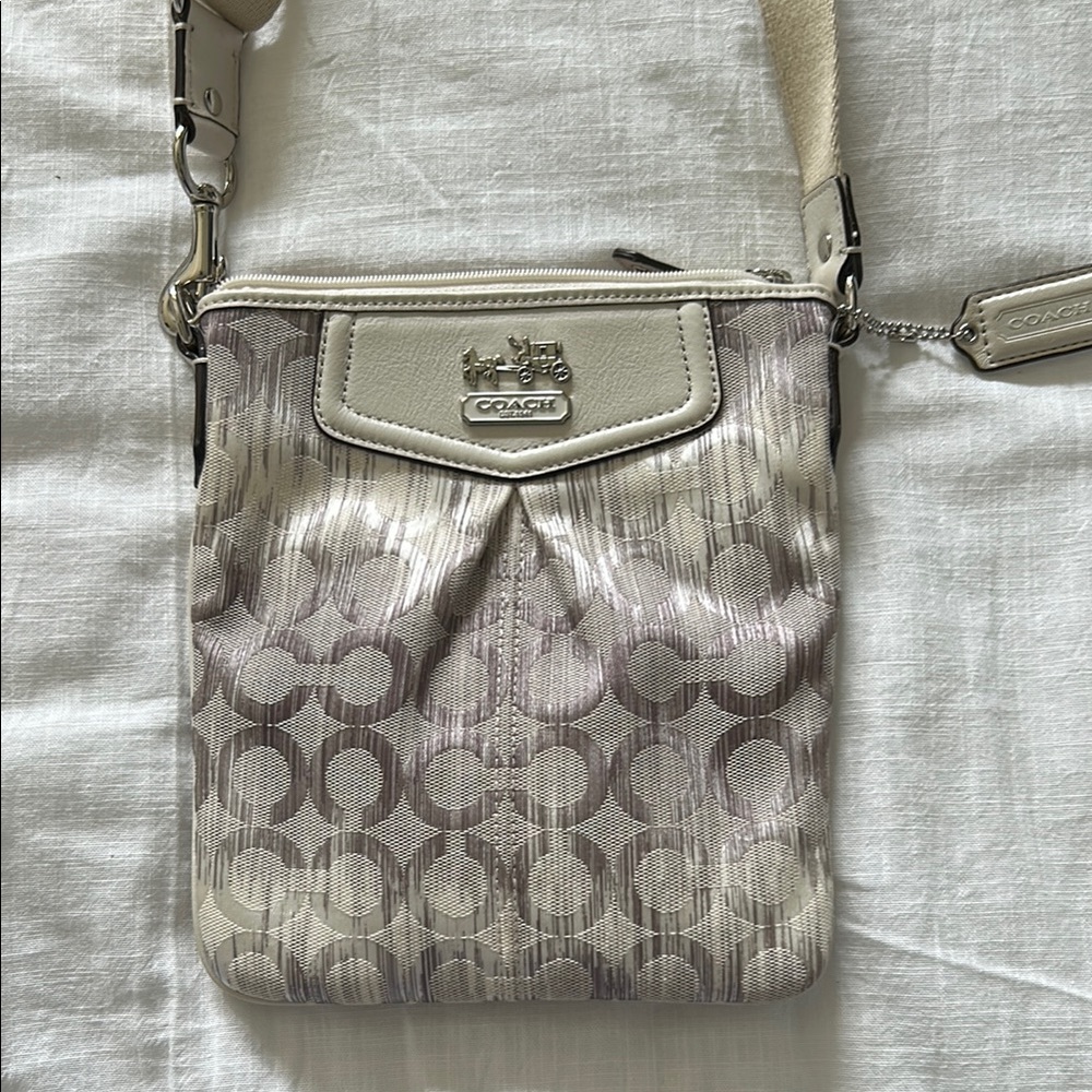 Coach Cream and Gray Crossbody Bag with Signature Monogram